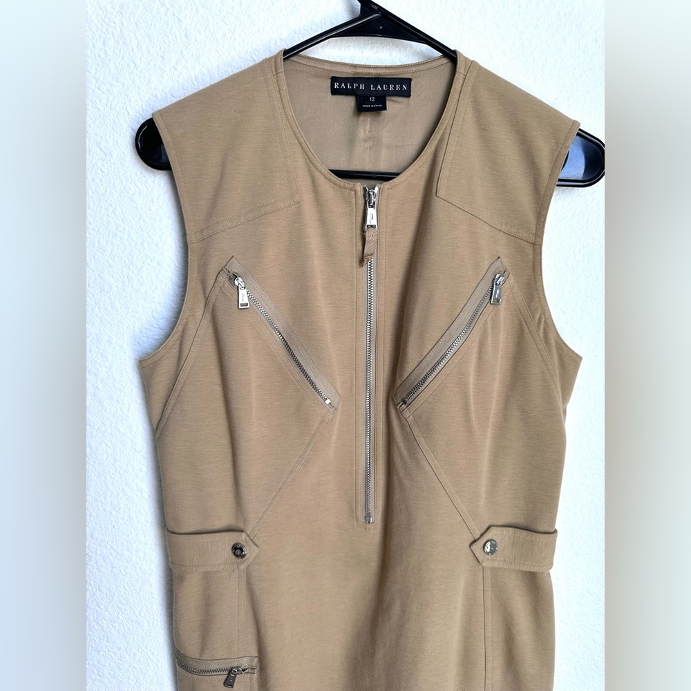 RALPH LAUREN Black Label Beige Sleeveless zip Dress Size 12 NWOT minimalist - Picture 8 of 15